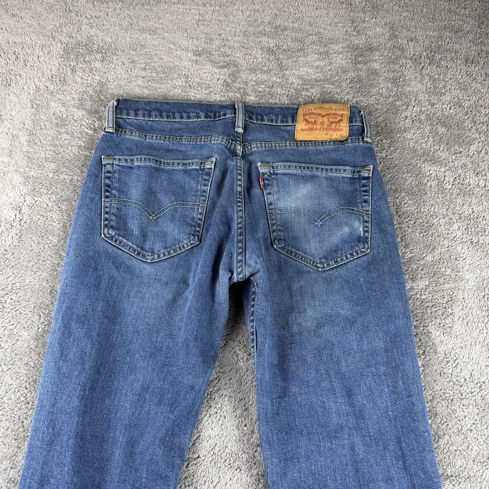 Levis 511 Slim Fit Skinny Jeans Mens 31x32 Blue Medium Wash Low Rise Distressed‎